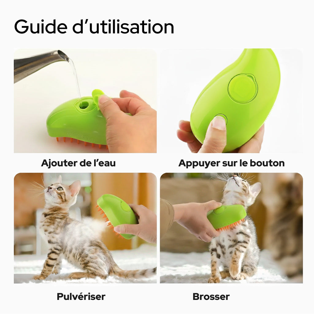 Brosse à vapeur 3 en 1 pour toilettage doux et efficace