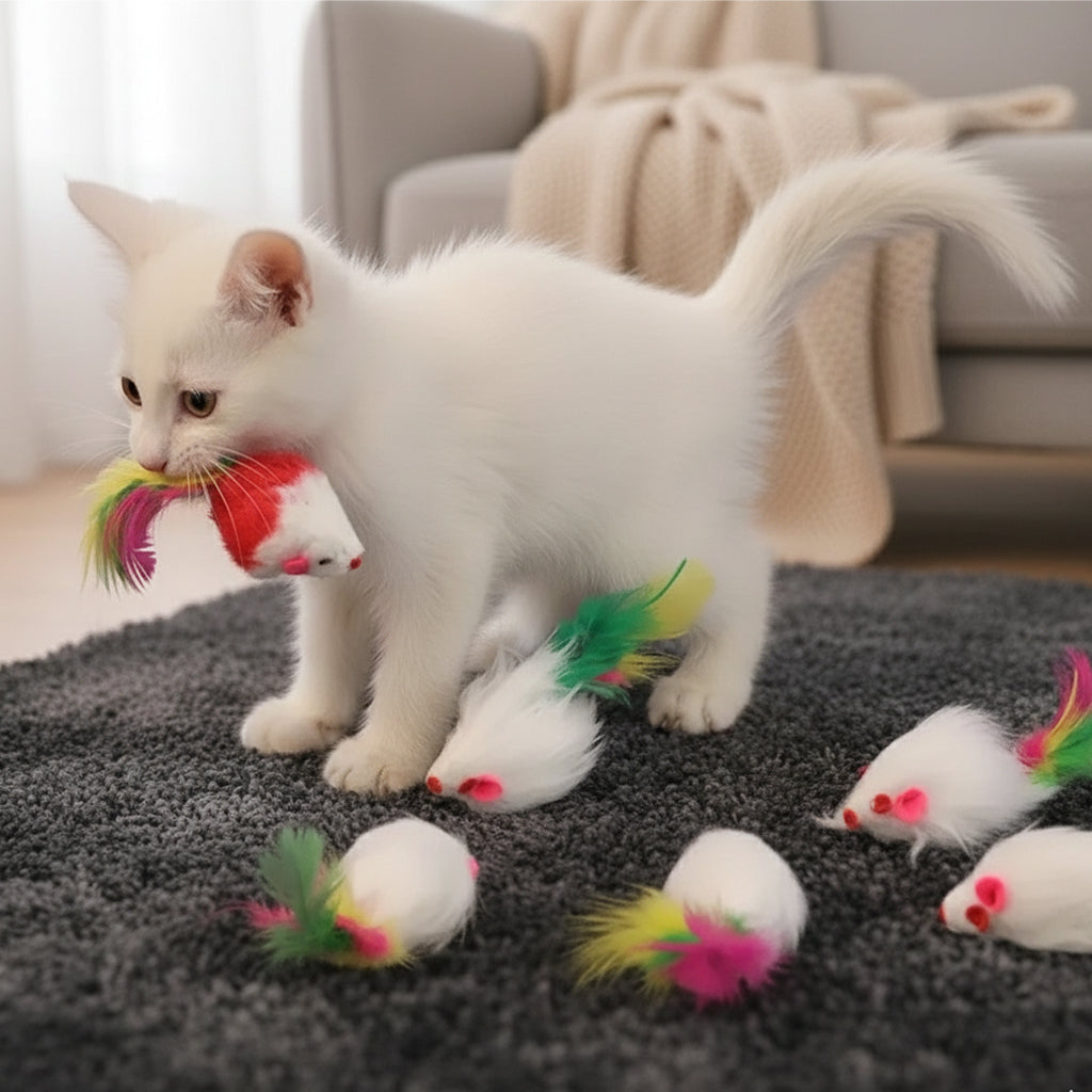 Jouet Souris en Peluche Colorée pour Chat - Lot de 5, 10 ou 20 souris